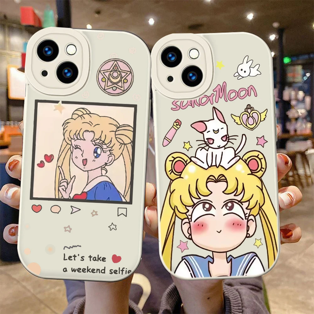 S-Sailor M-Moon cartoon Soft Silicone Case for iPhone 15 Plus 14 13 12 11 X XS XR Pro Max Mini 8 7 Plus