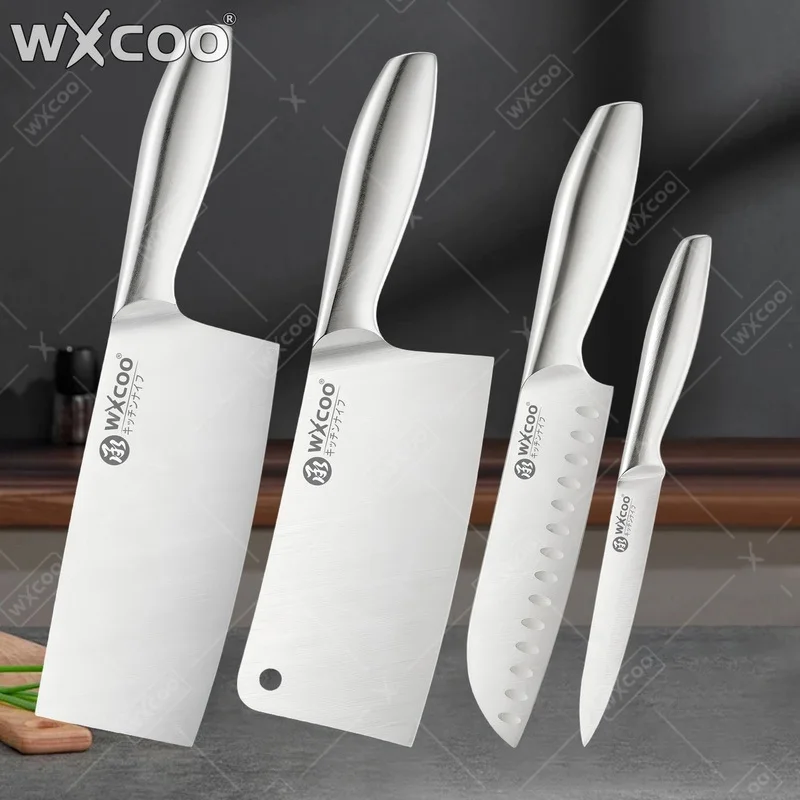 WXCOO 1~4pcs Kitchen Knives Stainless Steel Professional Hollow Handle Fruit Utility Knife Meat Cleaver Boning Knife Household