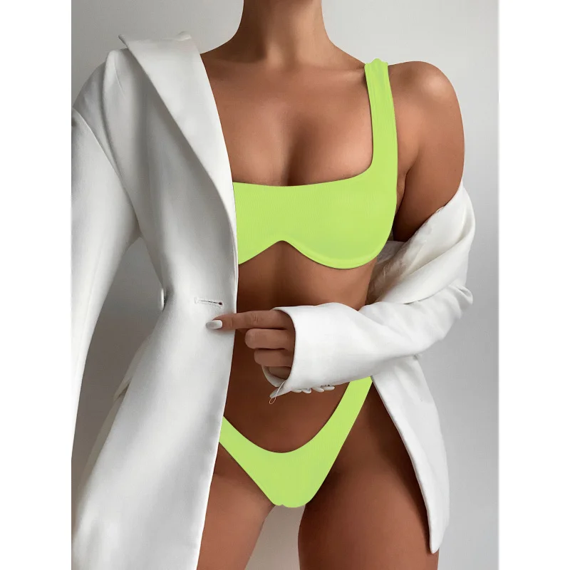 Hot-Selling Integrated Underwire Ribbed Swimsuit Sexy Bikini Swimwear76609