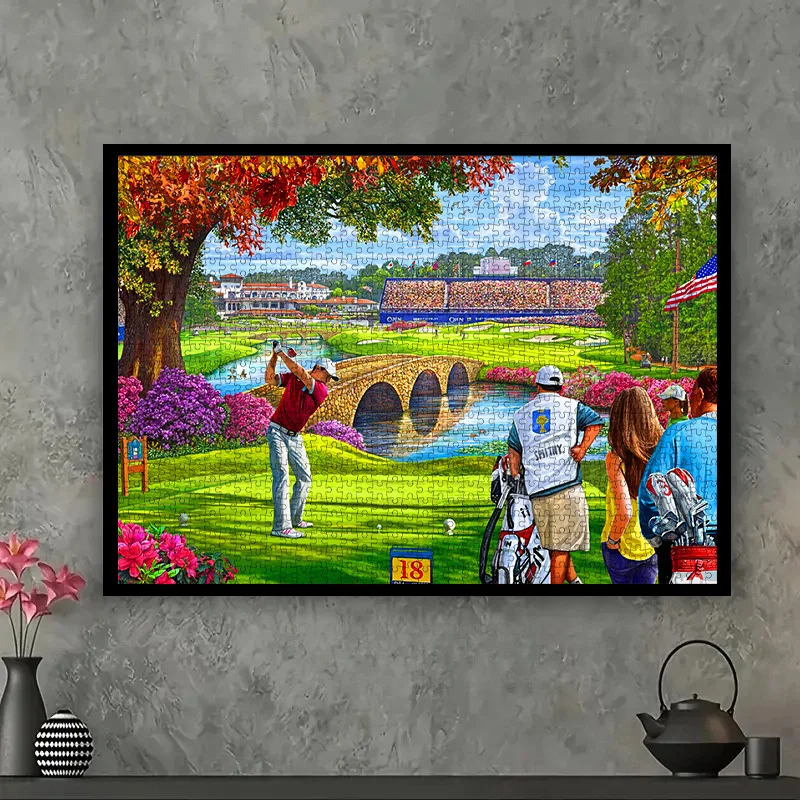 1000pcs Golf Course Scene Puzzle - Golf Course Layout with Hole #18, Intermediate Challenge Level, Portable Family Activity fo
