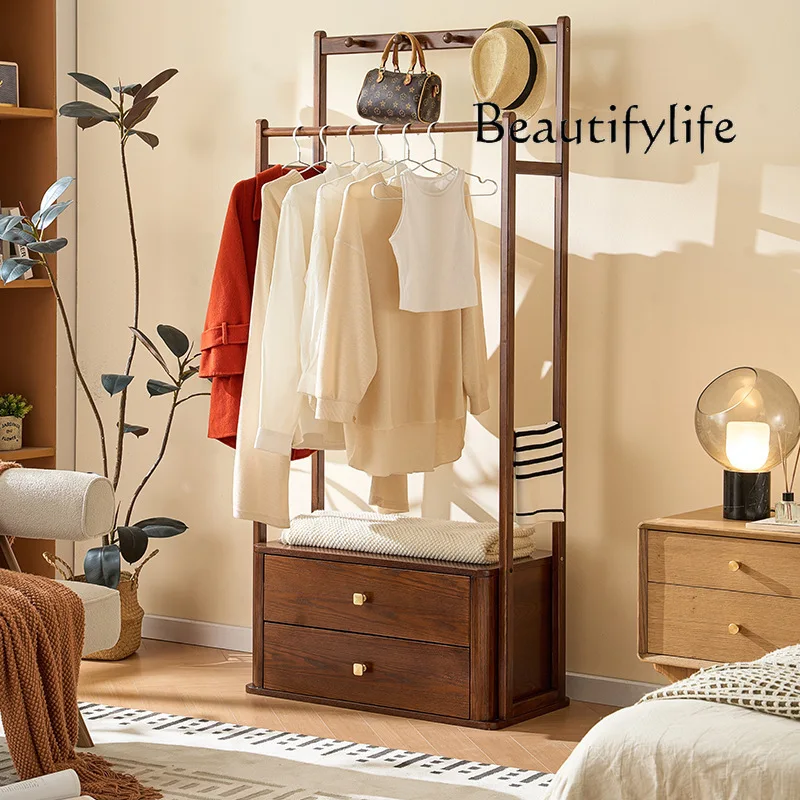 

Medieval solid wood coat rack Multifunctional with double drawers Storage rack Entry porch Ash wood hanger