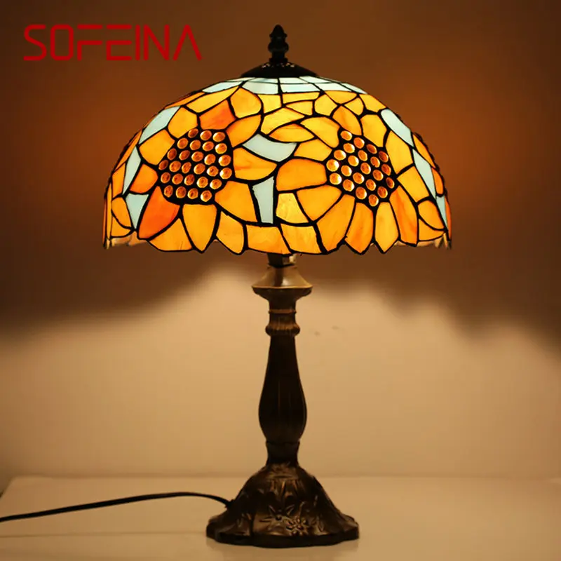SOFEINA Tiffany Glass Table Lamps LED Modern Creative Sunflower Desk Light Fashion Decor For Home Living Room Bedroom