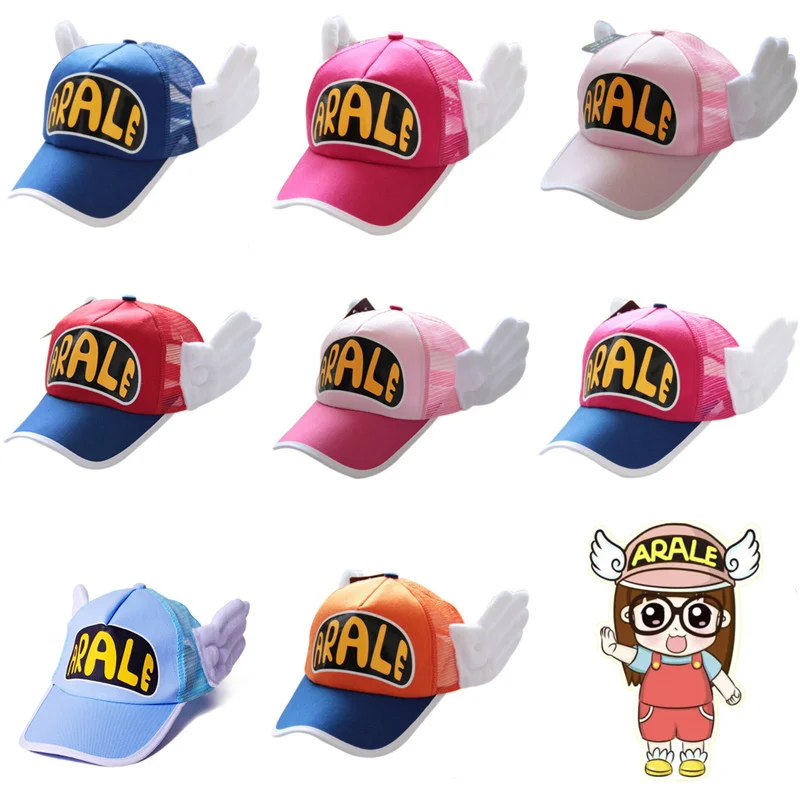 Anime Dr.Slump Machine Doll Cosplay Caps Arale Cap Angel Wings Cute Sweet Hats Candy Color Baseball Net Cap Bulma Caps