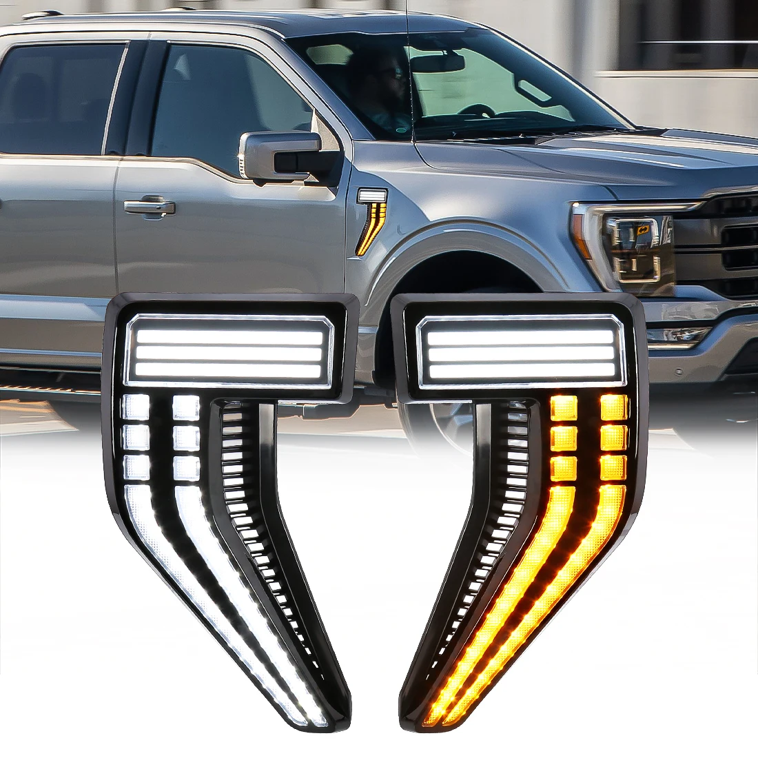 For Ford F150 Raptor 2020 2021 2022 2023 Car LED Side Marker Sequential Turn Signal Lights Fender Position Lamp White Yellow 12V