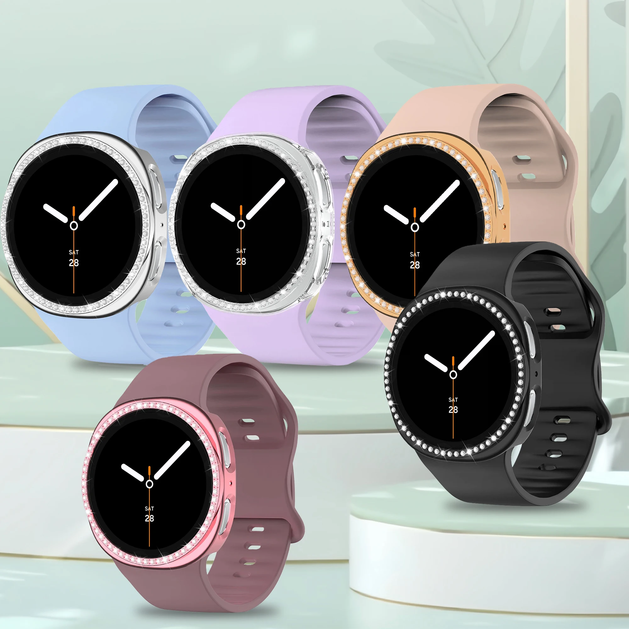 Gehäuse + Armband-Set für Samsung Watch 8 40/44 mm, weiches und bequemes Silikonband und Schutzhülle mit gehärteter Glasfolie