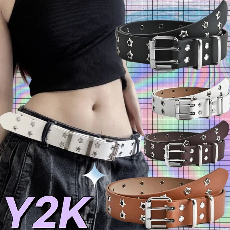 Women's Belt Trend Simple Double Hole Men Belt Punk Hip Hop Rock Style Subculture Y2K Belt Punch Free Belts for Men and Women