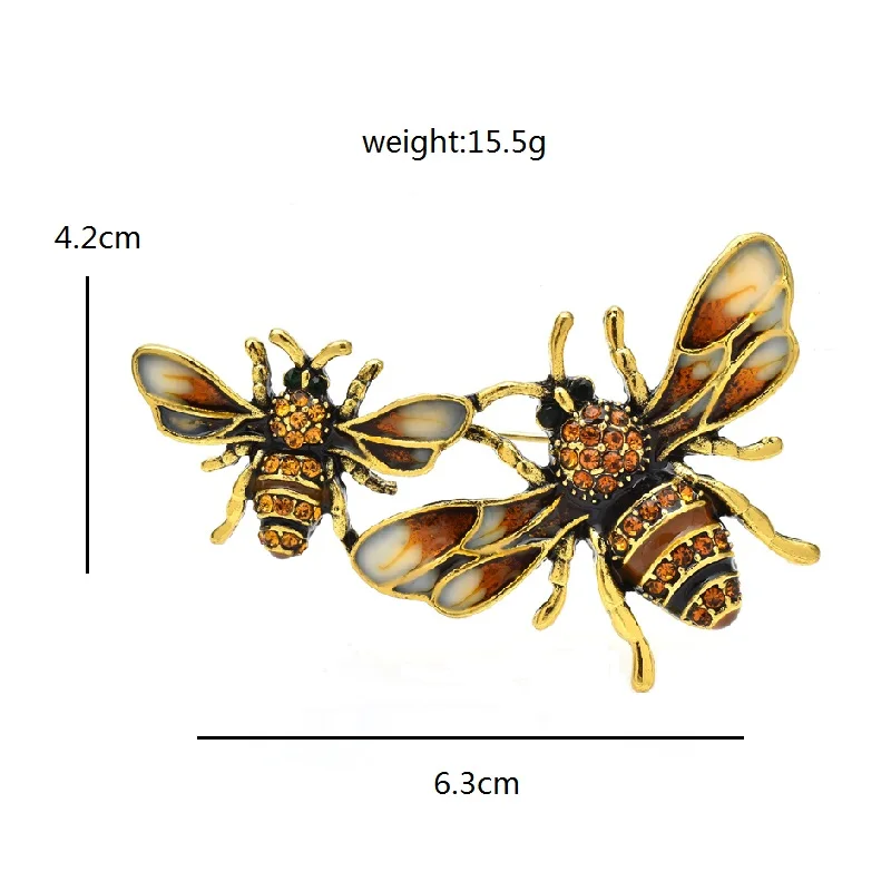 Wuli&baby Vintage Bees Brooches For Women Men Rhinestone Enamel Insects Casual Party Brooch Pin Gifts