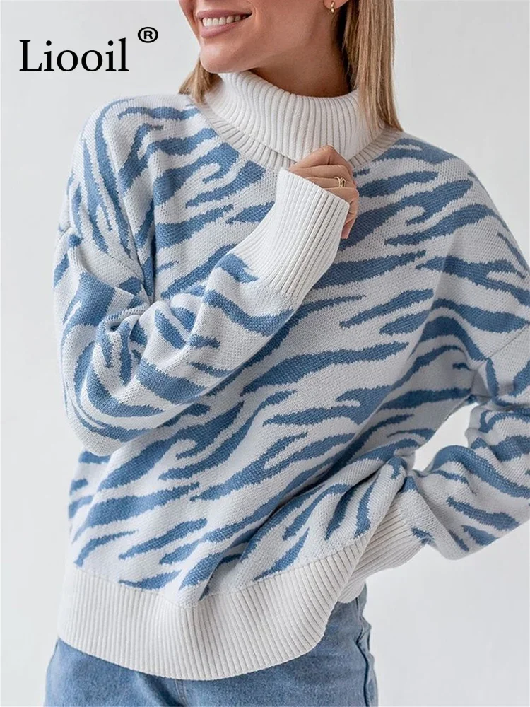 

Leopard Print Turtleneck Sweater Knitting Pull Femme Jumpers Women Knitted Long Sleeve Basic Tops Fall 2024 Winter Knit Sweaters