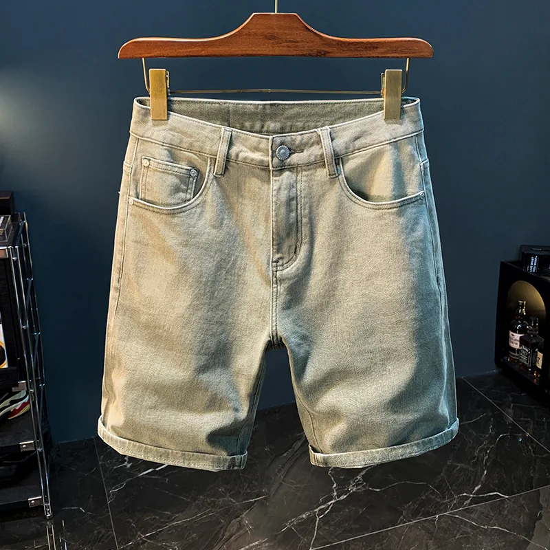 American Denim Shorts Men's Summer2024New Street Fashion Straight Thin Casual Yellow Mud Dyed Washed-out Vintage Cropped Pants