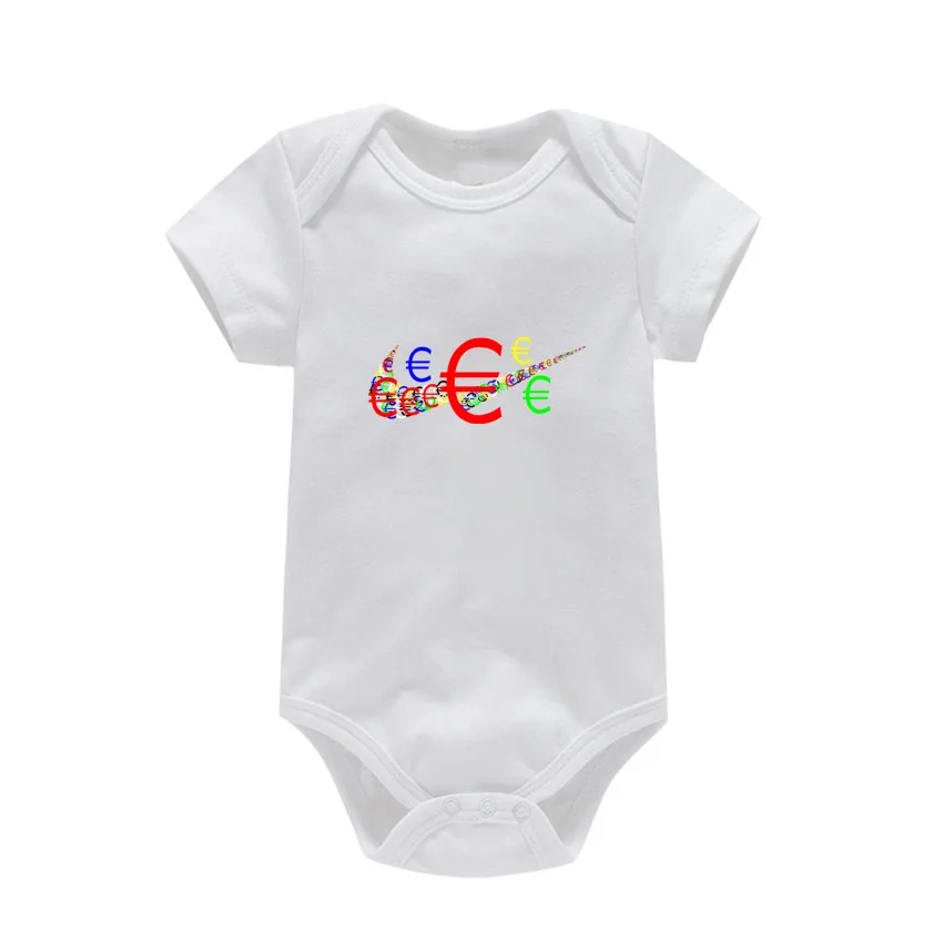 Euro Symbol € Print Infant Newborn First Rompers Baby Boys Girls Cotton Bodysuit Born Crawling Short Sleeve Jumpsuits Festival