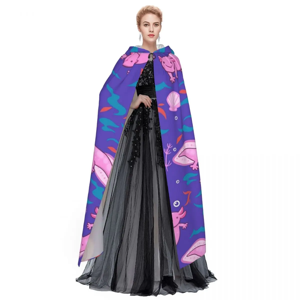 Axolotl 3 عباءة طويلة بغطاء للرأس للساحرة في القرون الوسطى زي تنكري لحفلات الهالوين للبالغين من الجنسين