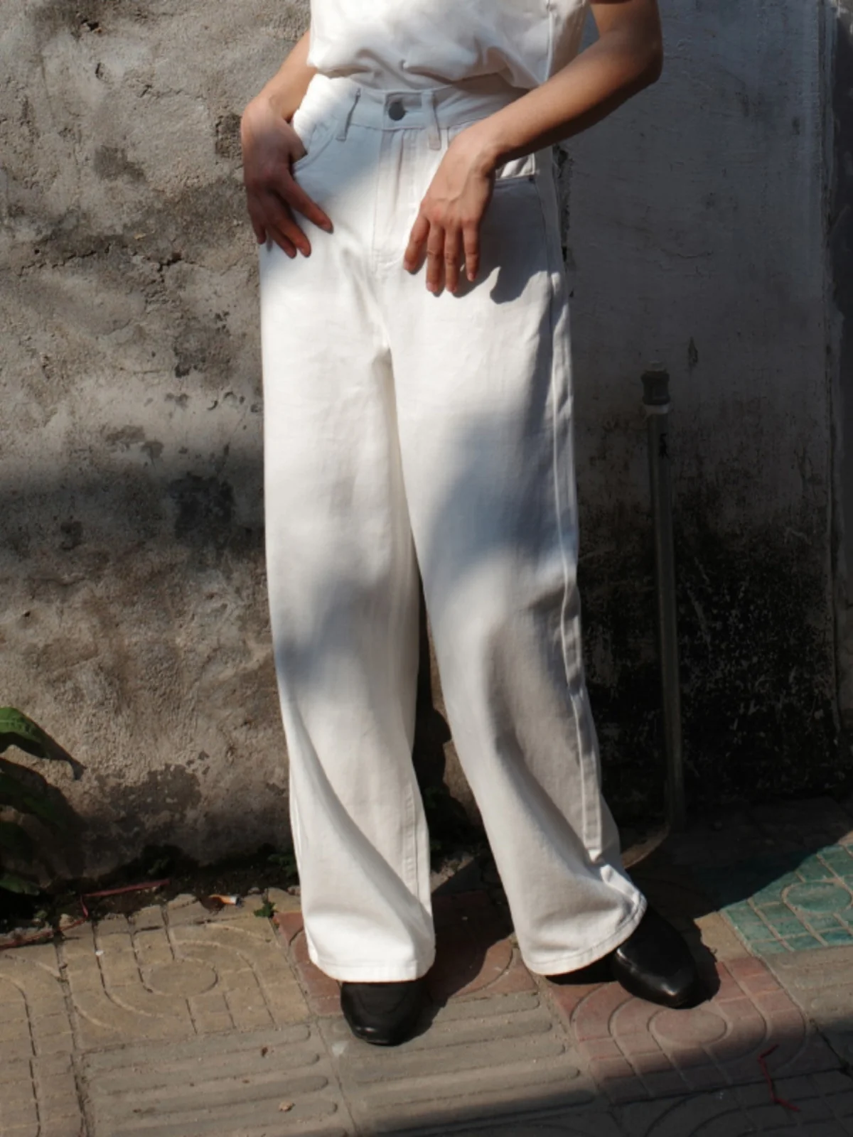 

Джинсы женские прямого кроя с высокой талией и широкими штанинами в стиле ретро (Гонконг), летние повседневные, стройнящие, в пол