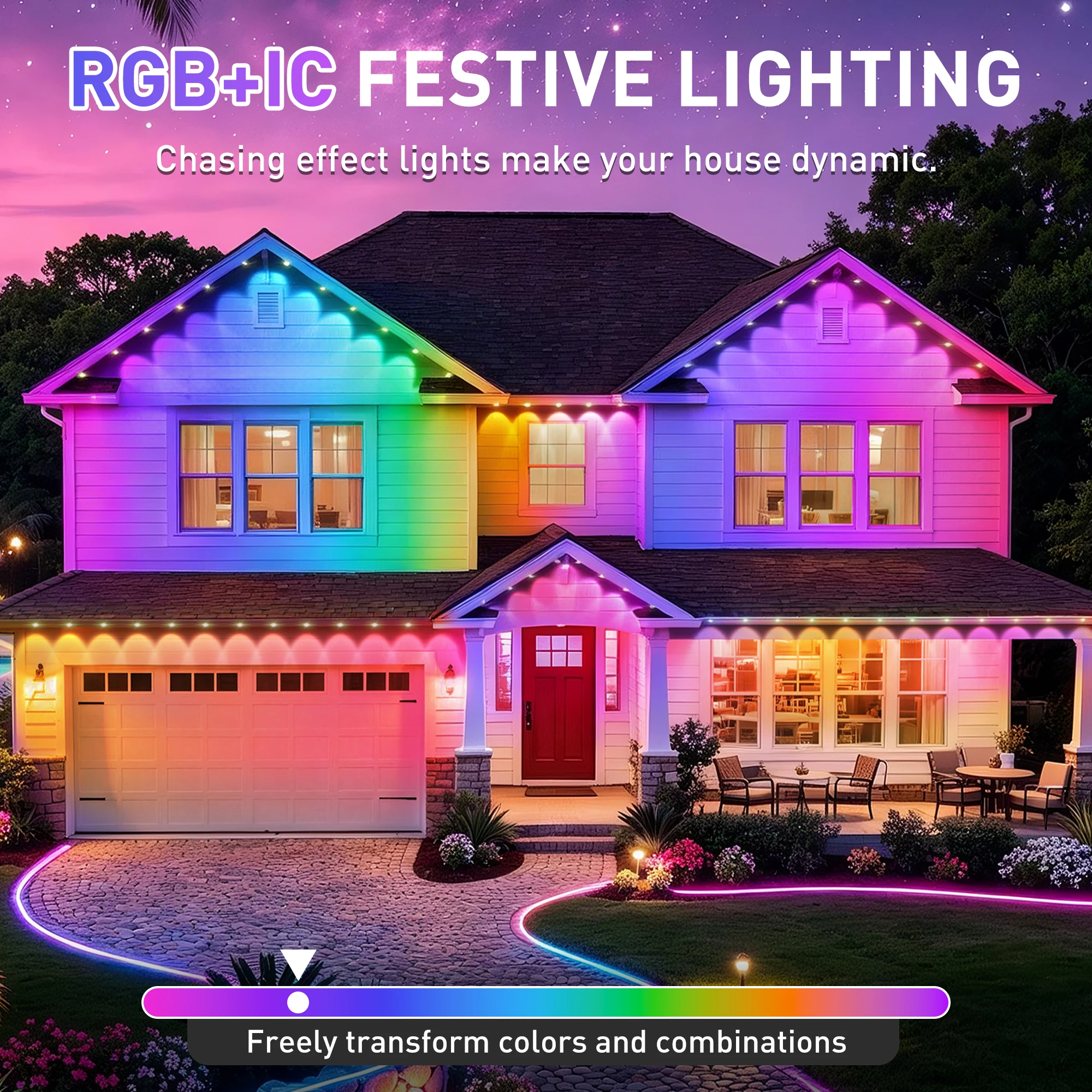 600ft Permanent Outdoor Lights String Rgbic App ControlRemote, IP67 Waterproof Lighting,Outdoor Lights for Chasing Lights,Garden Decor,House,Party,Holiday,Smart