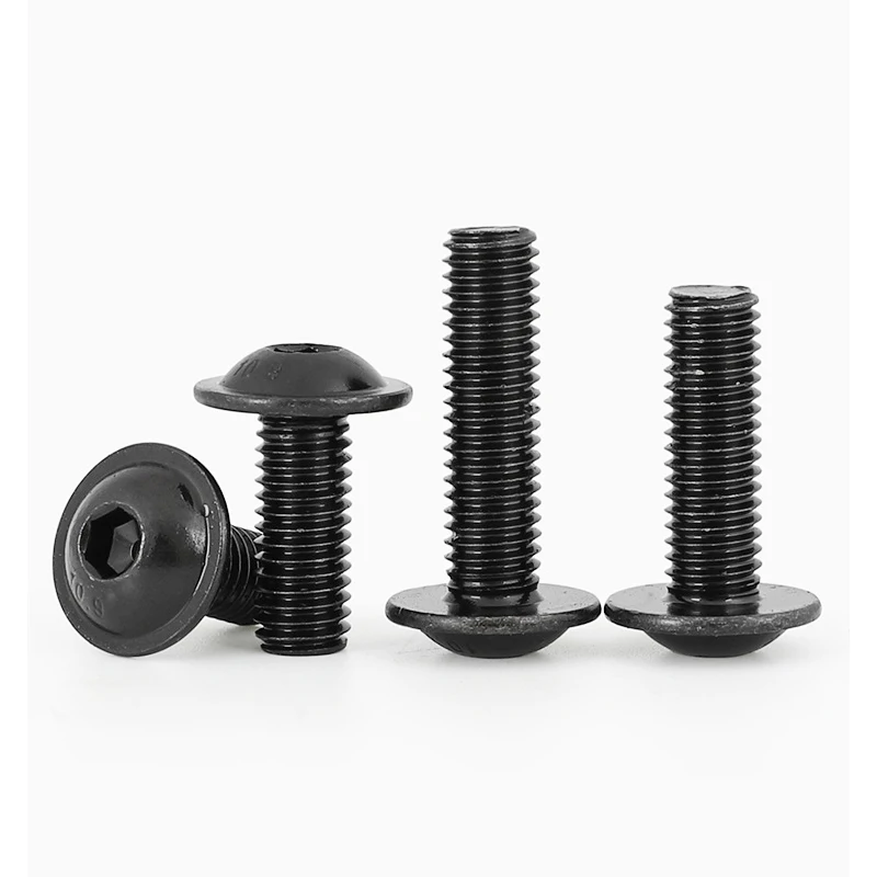 10 peças m3 m4 m5 m6 m8 m10 parafusos de cabeça de botão de flange sextavada 10.9 parafusos allen pretos de alta resistência comprimento 6mm a 40mm
