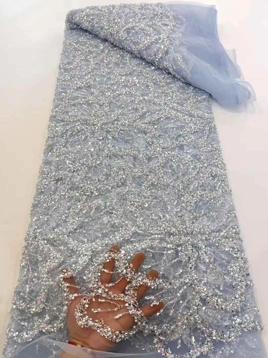 

African Lace Fabric 2025 Sequins Beaded Embroidery Groom Nigerian Bridal High Quality French Tulle Lace Fabric For Wedding -XC