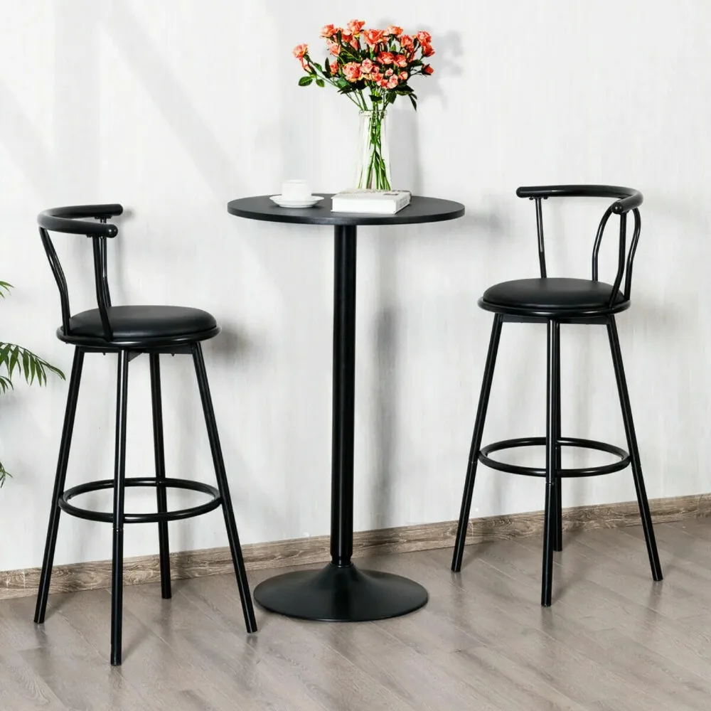 US 24" Round Pub Table Bistro Bar Height Cocktail Table W/Metal Base Indoor Black