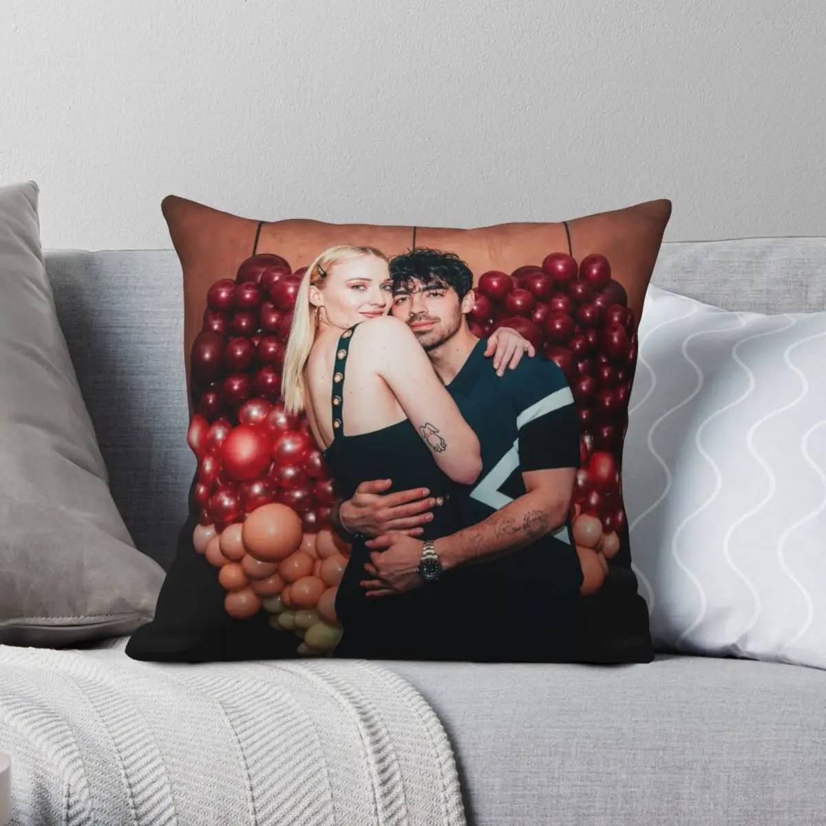 Joe Jonas And Sophie Turner Square Pillowcase Polyester Linen Velvet Printed Zip Decor Sofa Seater Cushion Cover