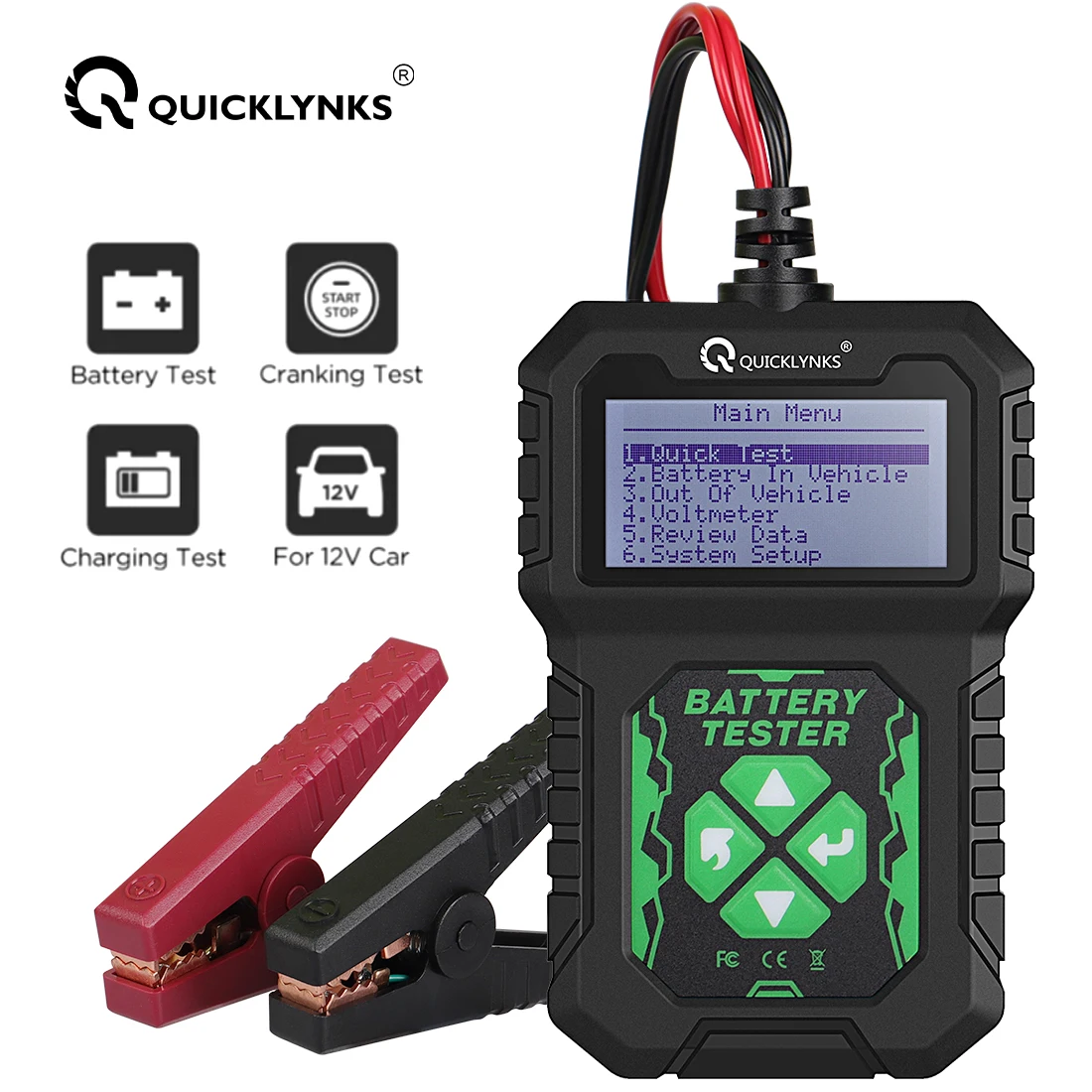 

QUICKLYNKS BA107 Car Battery Tester 12V 100-2000CCA Cranking Charging System Tester Auto Battery Analyzer Battery Tools