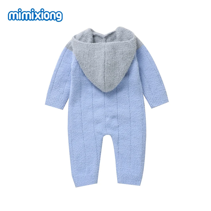 Baby Boys Winter Rompers Knitted Blue Hooded Long Sleeves Newborn Spring Autumn Jumpsuits Playsuits 0-18m Infant Outfits Clothes