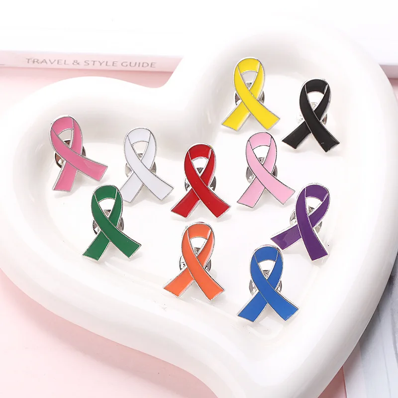 1pc/5pcs/10pcs Colorful Ribbon Brooch Pin Bow Tie Symbol Icon Badge Pin Love Care HIV AIDS Breast Cancer Awareness Lapel Pin