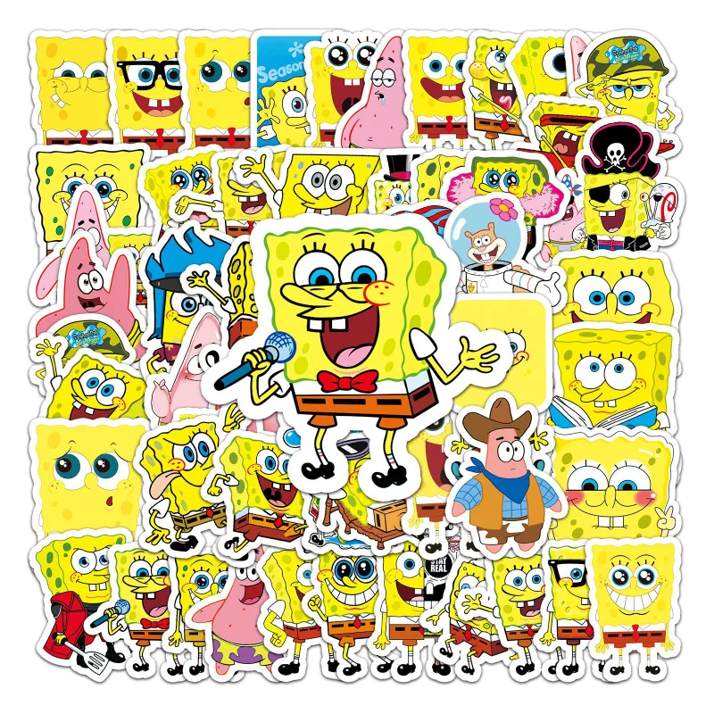 60PCS SpongeBob SquarePants Stickers Cartoon Luggage Refrigerator Bicycle Scooter Car Motorcycle Waterproof Stickers Wholesale