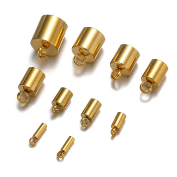 20 piezas tapas de extremo de engarce de acero inoxidable, cordones de cuero, tapas de cuentas de punta, cierres de oro chapados en PVD, suministros para hacer joyería DIY