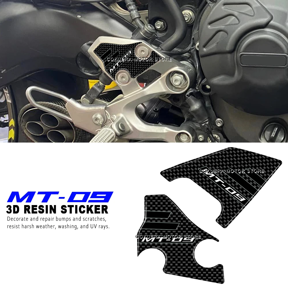 Motocicleta 3D Resina Heel Pad Etiqueta Protetora, Guardas Acessórios, YAMAHA MT09, MT 09, 2017-2020