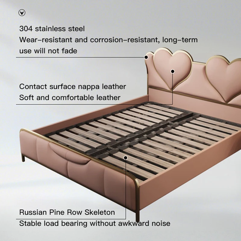 Różowe łóżko miłosne w kształcie serca drewniane rozmiar Queen bezpieczne luksusowe dziewczyny para włoskie łóżko projektant małżeństwa Nordic Cama
