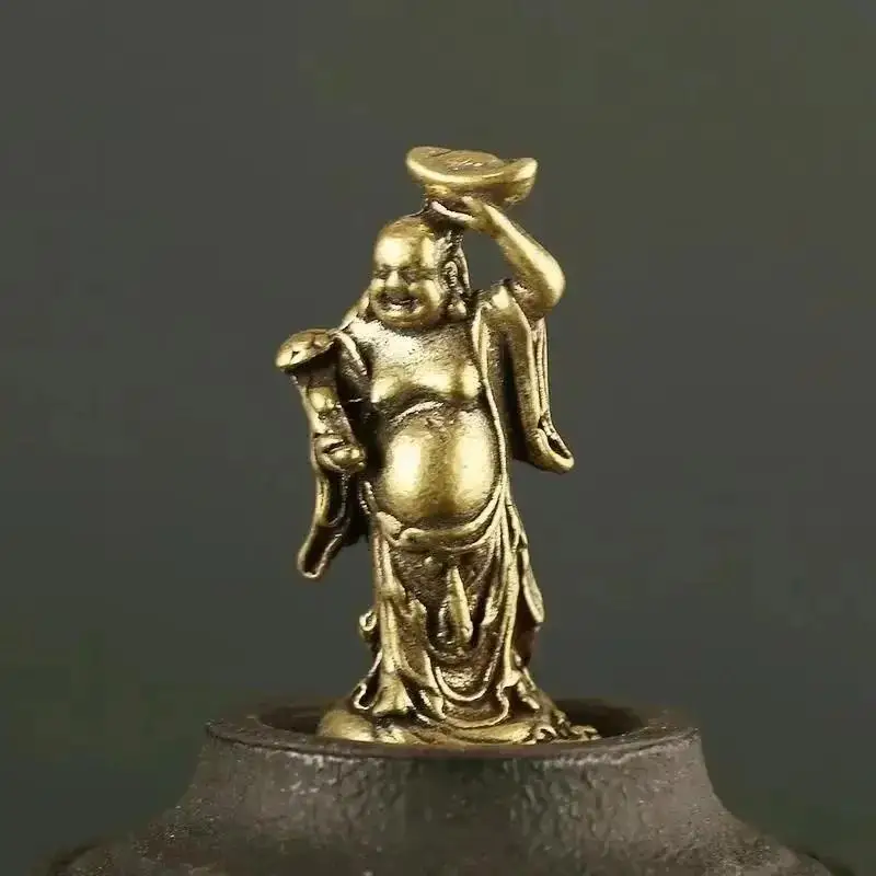 Copper Maitreya Buddha Miniatures Figurines Pocket Brass Small Statue Ornaments Home Decor Craft For Living Room Desk Decoration