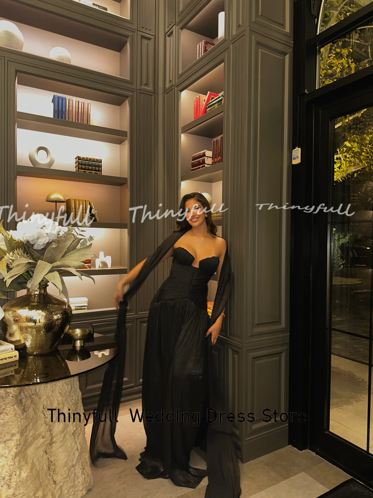 Thinyfull a-line العربية بلا أكمام فساتين لحضور الحفلات الموسيقية على شكل قلب بدون أكمام ثوب مسائي فستان رسمي طويل رداء de soirée مخصص #2