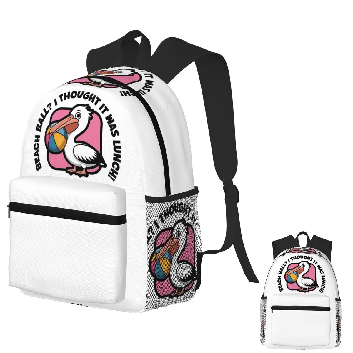 

Beach Ball I Thought It Was Lunch Funny Pelican Cartoon Backpack School Bag Daypack for Boys Girls Fashion Bookbag Shoulder Bags