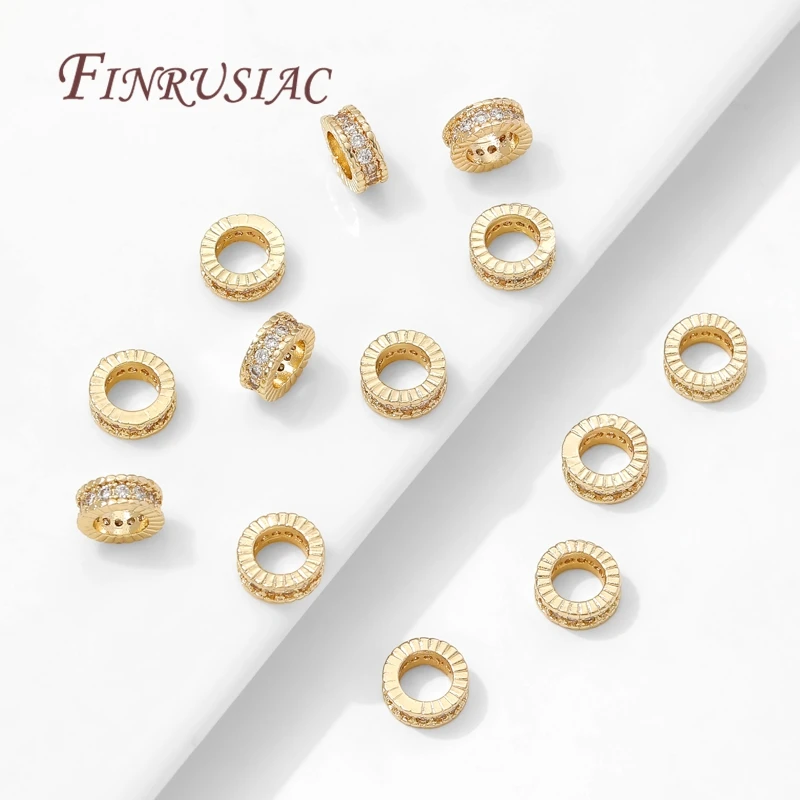 4mm 6mm 8mm 18K Gold Plated Brass with Zircon Round Spacer Beads For Beading,Metal Separator Beads,DIY Jewelry Making Supplies