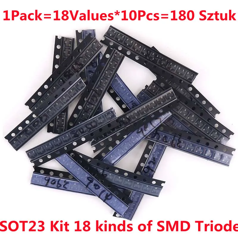 180PCS Transistor Kit S9012 S9018 MMBT3904 3906 C945 MMBT5551 S8550  A1015 C1815 18Kinds SOT-23 SMD Triode Kit Transistor