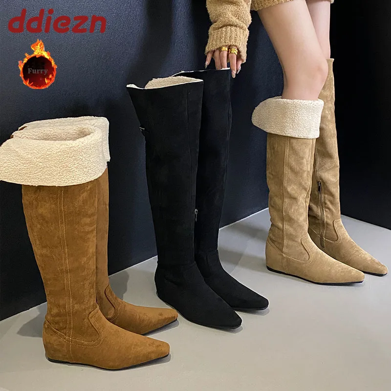 

Модные плюшевые женские сапоги до колена с меховой обувью, новая зимняя женская обувь, увеличивающая рост, женские высокие сапоги, теплая обувь