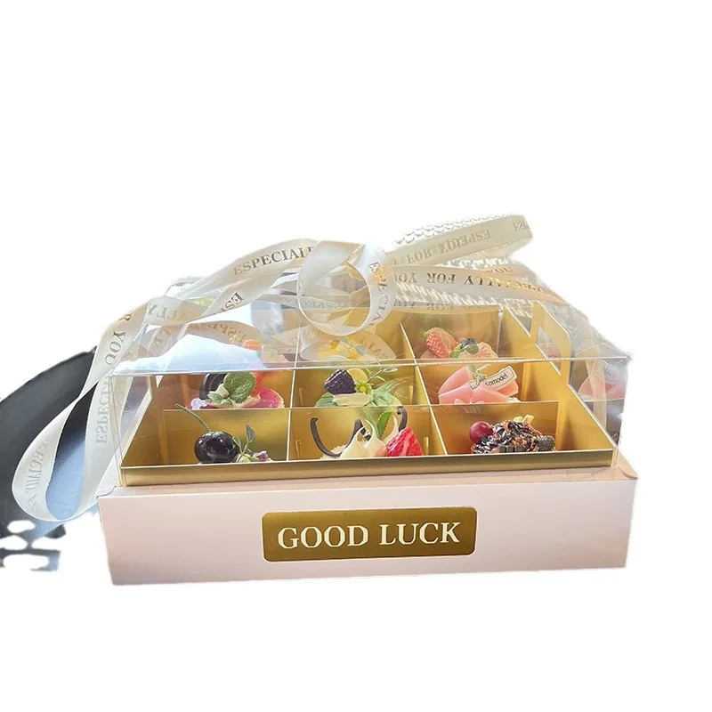 Customized Transparent Nine-Grid Dessert Box Mousse Cut Cake Box Pastry Exquisite Afternoon Tea Takeaway Packing Box Picnic