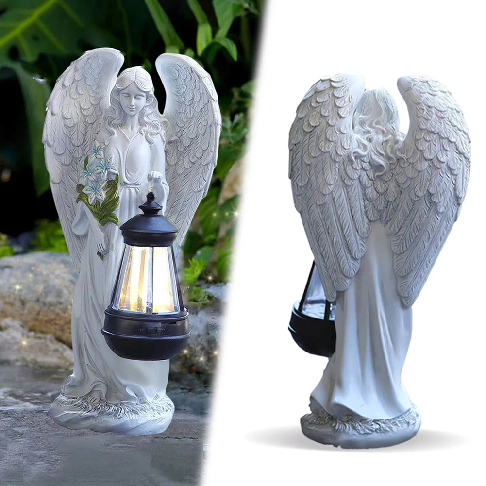 

Solar Fairy Wings Statue Lamp Waterproof Angel Ornament Light Auto On & Off Fairy Figurine Decor Lamp for Outdoor Garden Decor