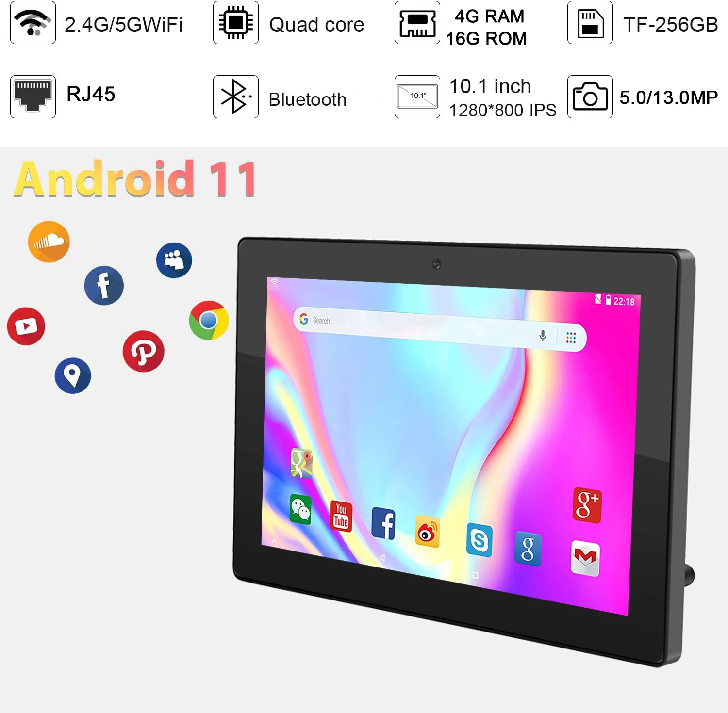 Hot Sale Power Android 11 Os 16GB Storage  Touch Screen Monitors 10.1 Inch Tablet with RJ45 Ethernet Port for Advert