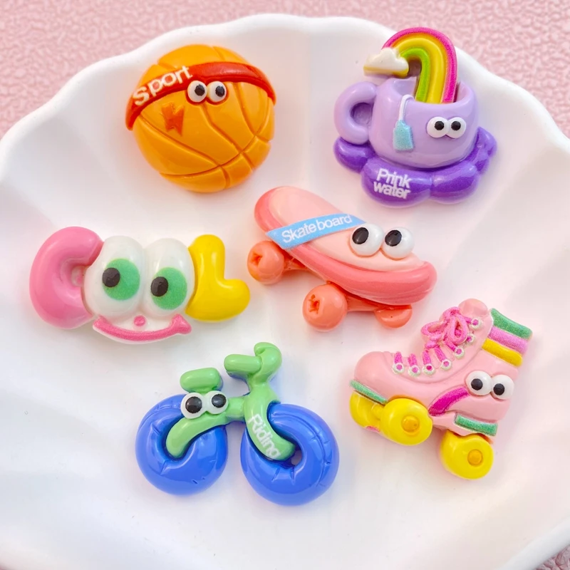 10Pcs New Cute Cartoon Skateboards, Ice Skates, Bicycles, Basketball Flat Back Resin Cabochons DIY Jewelry Craft Decoration