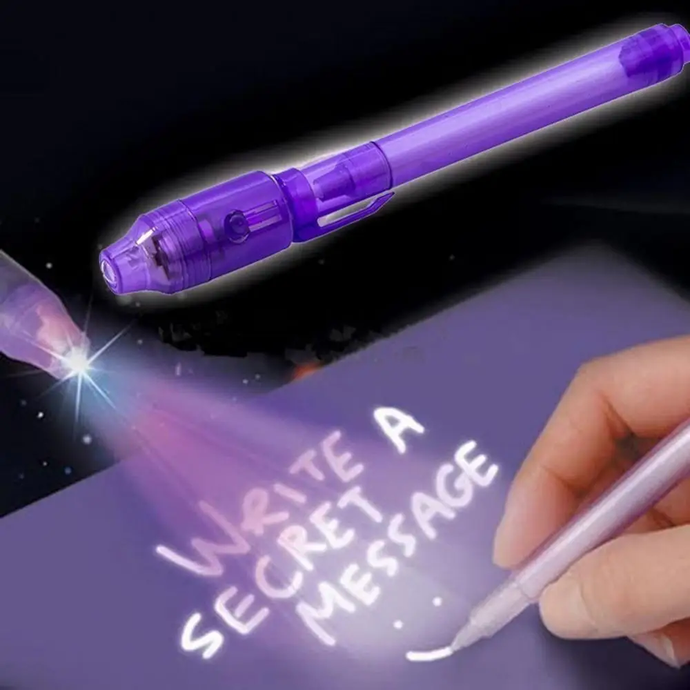 4Pcs 2 In 1 Luminous Light Pen UV Writing Invisible Ink Marker Magic UV Light Pen Secret Learning Magic Pen Kids Drawing Gift