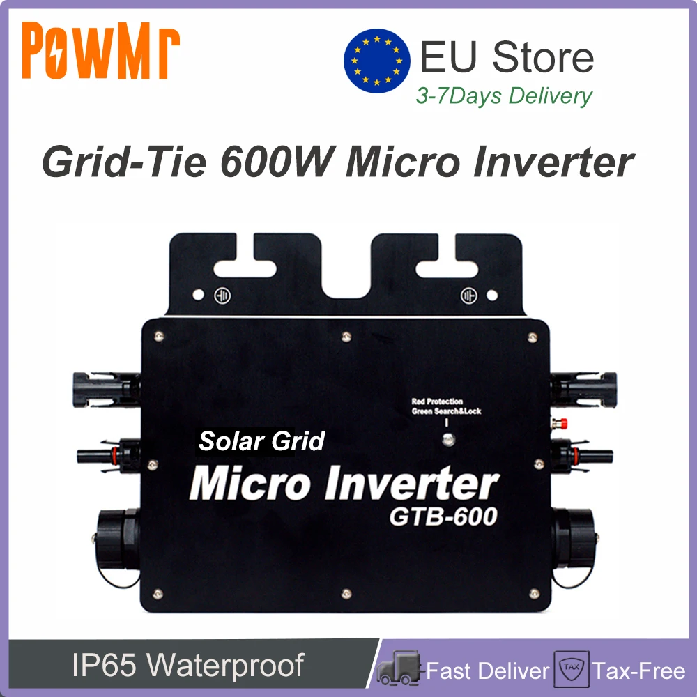 600W Grid Tie Micro Solar Inverter IP65 Waterproof Pure Sine Wave 230V Out-Put Wide voltage 22-50VDC and RS232 Port WIFI