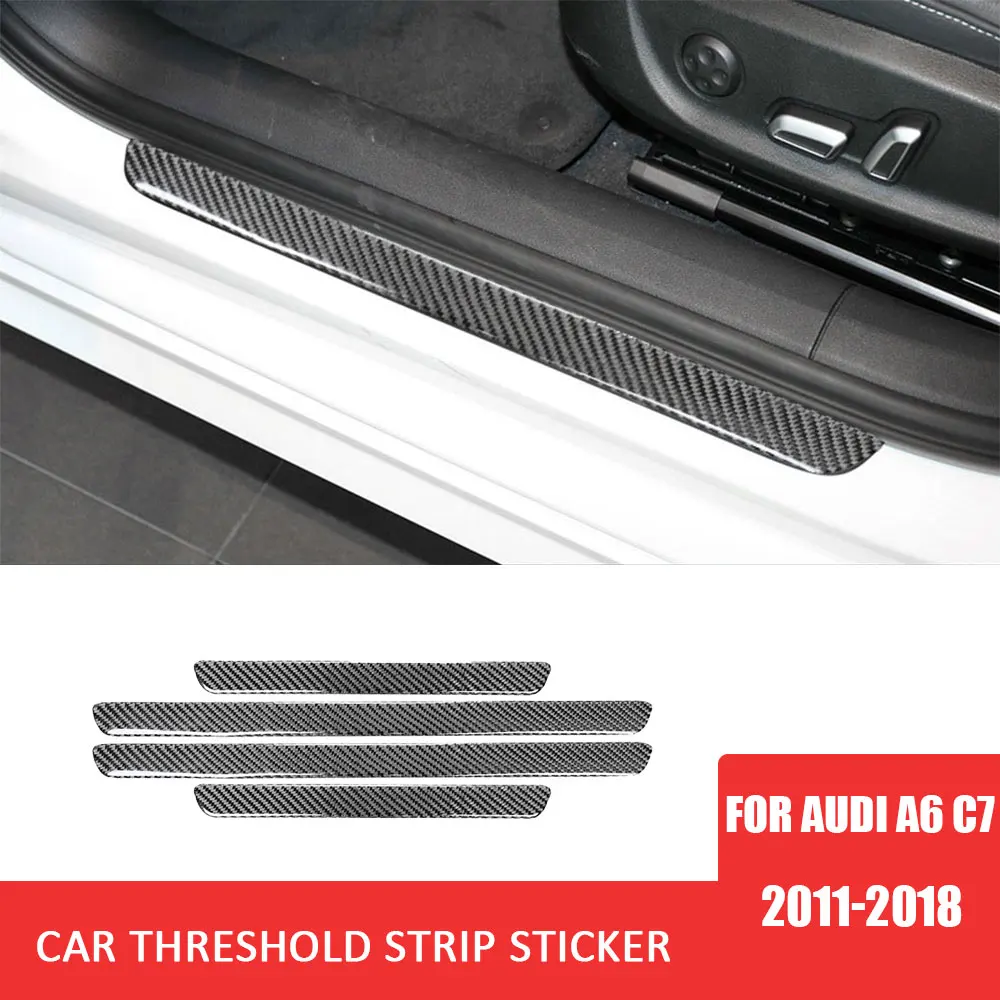 

4PCS Car Threshold Strip Welcome Pedal Carbon Fiber Sticker Decoration Cover for Audi A6 C7 2011-2018 Auto Interior Accessories