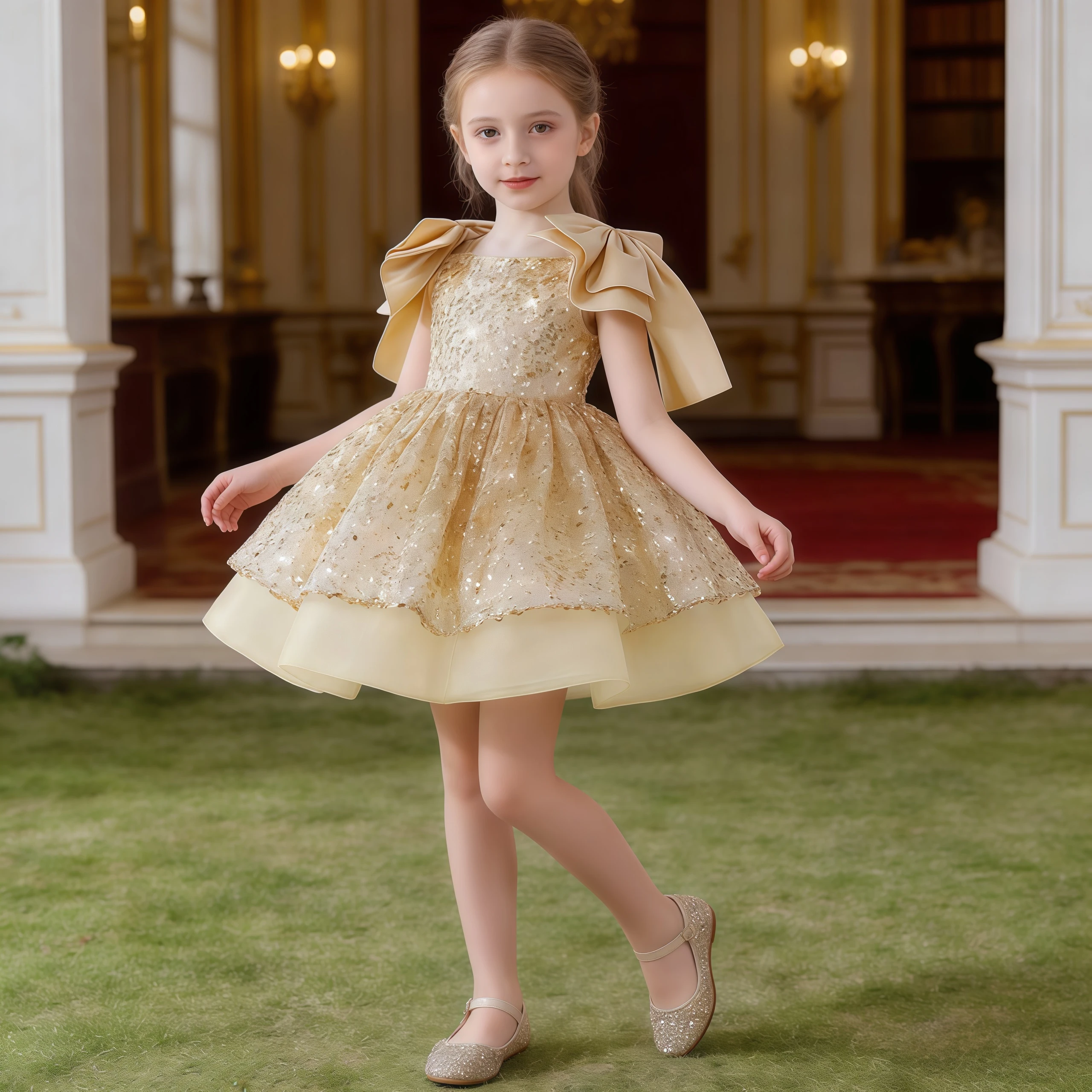 

Luxury Party Dress For Girls Big Bow Sleeves Sequins Princess Dress For Children Wedding Birthday Party Pageant Ceremony Vestido