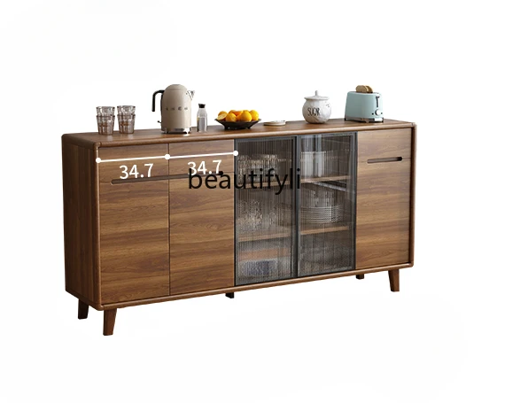 

Solid Wood Sideboard Modern Minimalist Living Room Wine Cabinet Tea Cabinet Kitchen Locker Storage Integrated Wall Cabinet