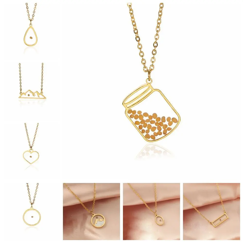 قلادة بذور الخردل من الفولاذ المقاوم للصدأ ، قلادة ذهبية اللون ، سلسلة على شكل فضي ومستطيل ، هدية مسيحية