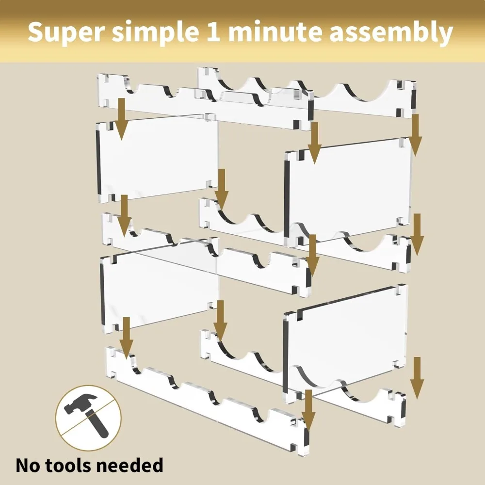 Estante de vino Modular apilable para 12 botellas, piso independiente de plástico acrílico transparente, soporte de vino pequeño con pantalla de 3 niveles para el hogar