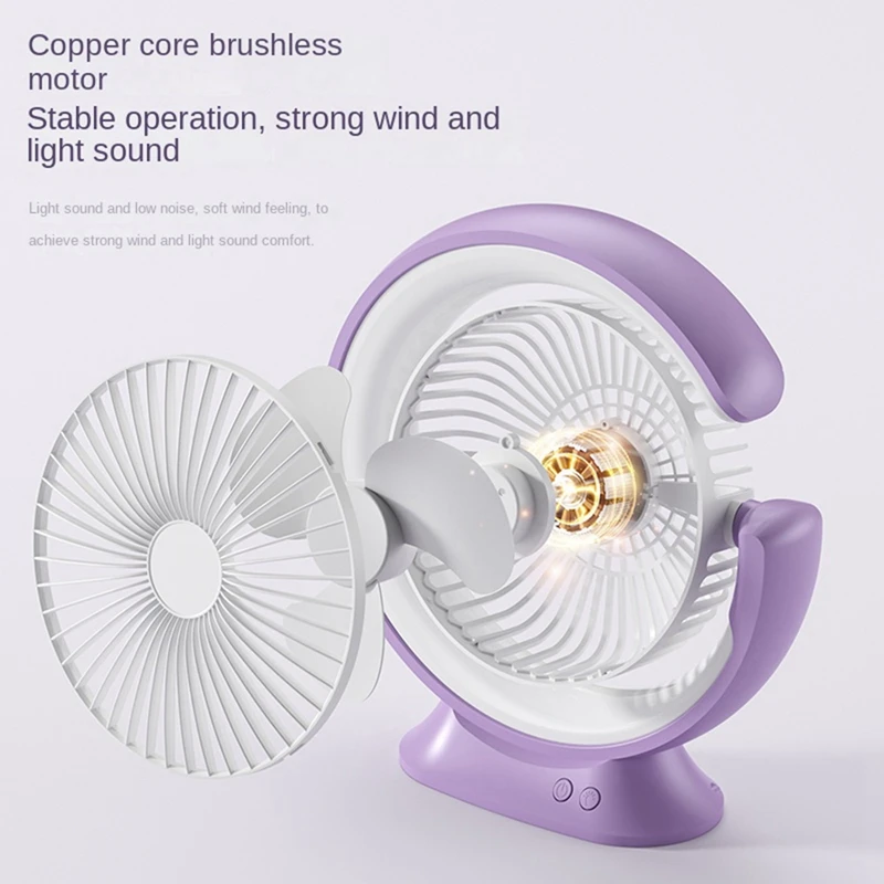 Desk Lamp Fan 1200Mah Desktop Runner Light Mini Handheld Electric Fan Multifunction Practical 3 Speed Fan, Easy To Use Purple