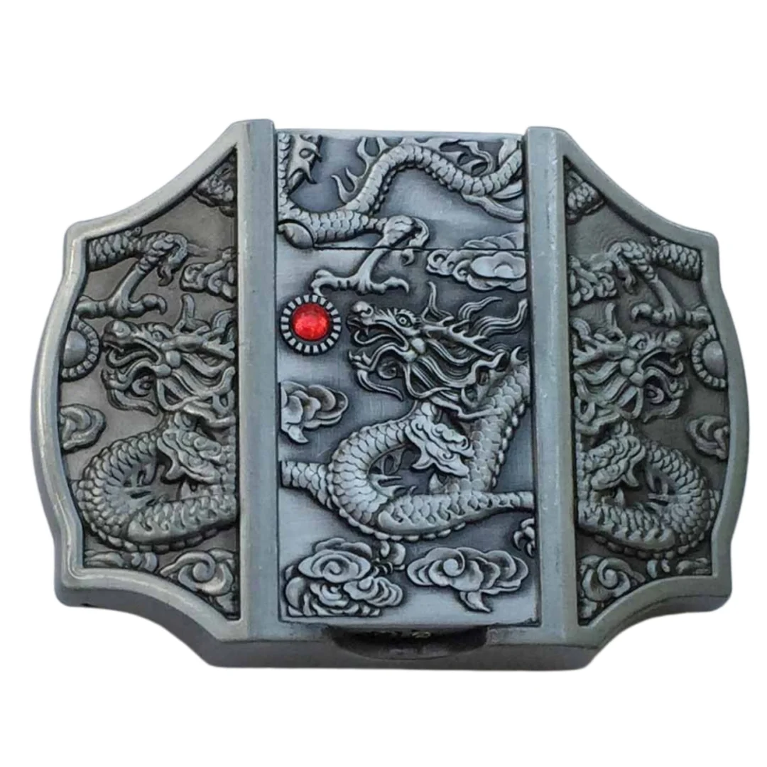 Relief Sculpture of Dragons Playing with Pearls Belt Buckle Lighter Cool Personalized Waist Belt Buckle Cigarette Lighters