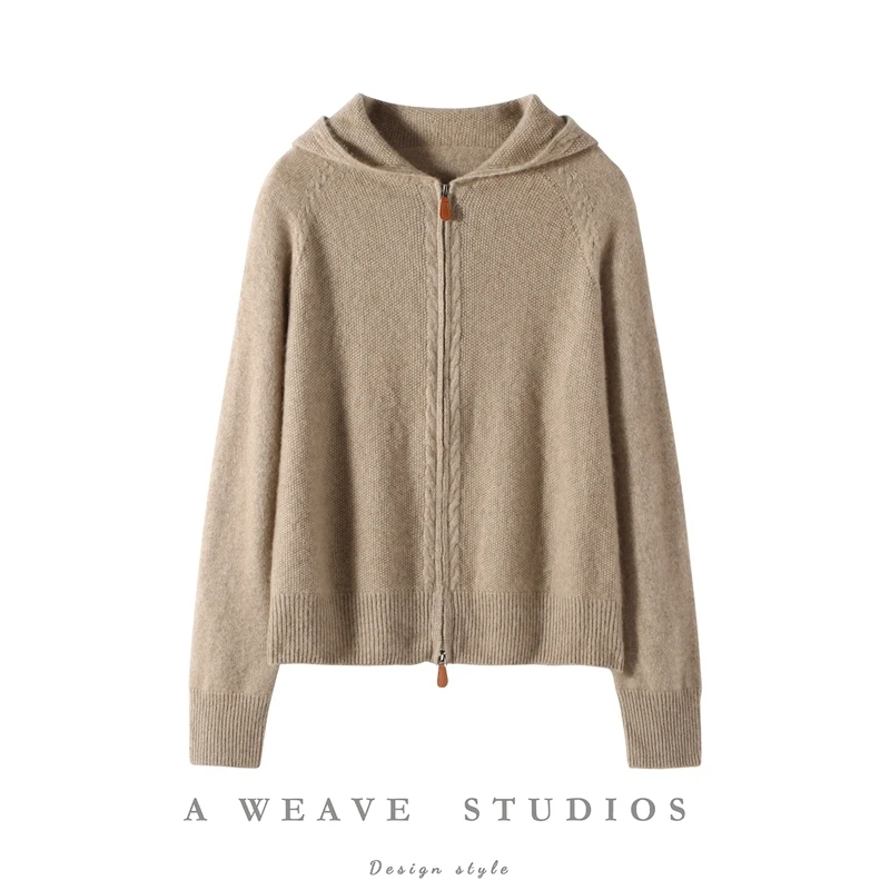 New 100% Cashmere Cardigan Sweater Women's Zippers Thick Autumn Winter Raglan Sleeve Simple Knitwear Grace Cashmere Clothing Top