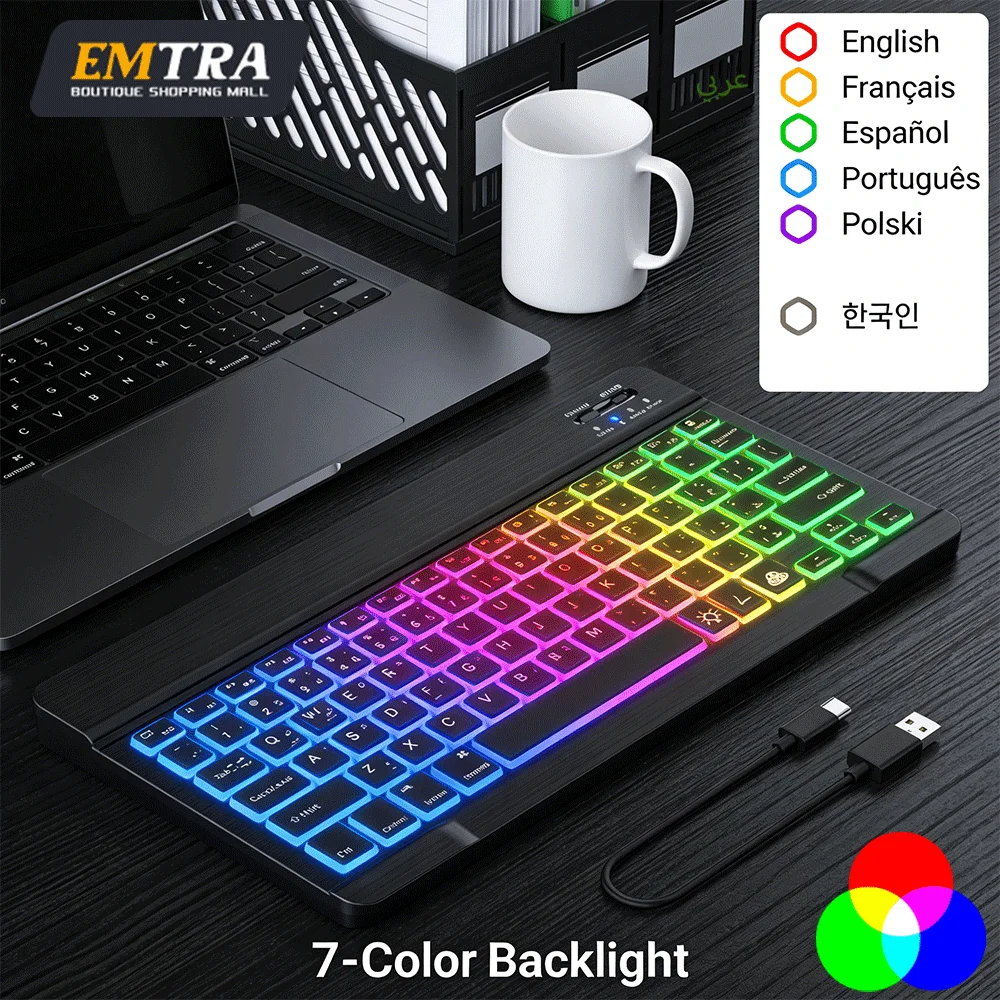 

Мини-клавиатура Bluetooth, беспроводная RGB-клавиатура, 10-дюймовая клавиатура с подсветкой, сенсорная панель с подсветкой для IOS, Android, Windows, iPad