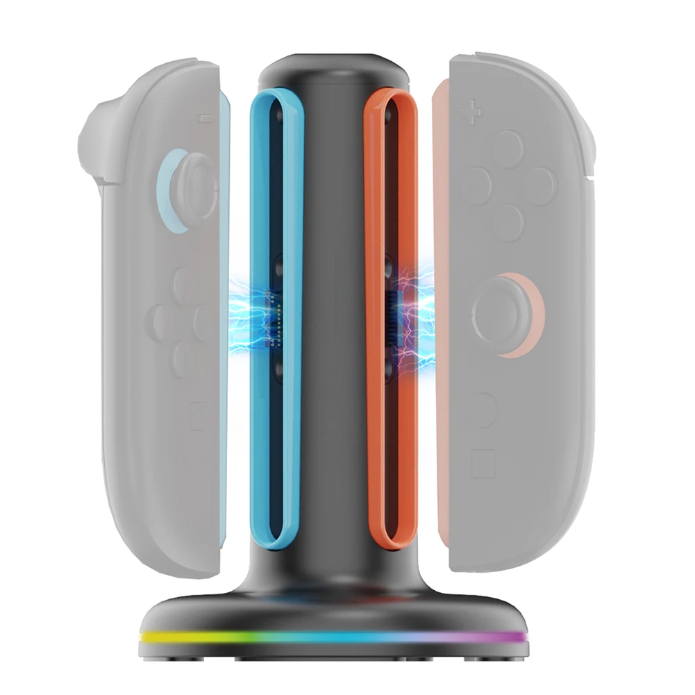 قاعدة شحن لملحقات وحدة التحكم Switch2 4 في 1 حامل شاحن وحدة التحكم للتبديل 2 شاحن Joy-Con قاعدة شحن سريعة